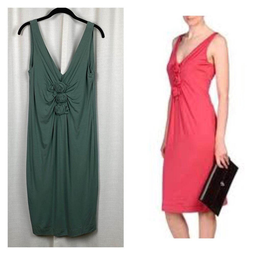 Love Moschino Green Knit Sleeveless Dress With Floral Decoration Sz.6 NWT